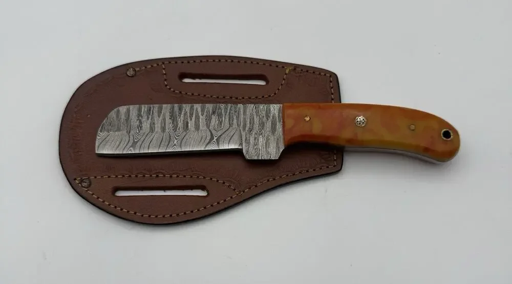Handmade Damascus Steel Fixed Blade Knife w/ Leather Sheath – Pakistan Made NEW
